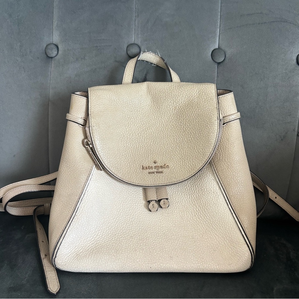 kate spade Cream Pebbled Leather Backpack with Gold Logo